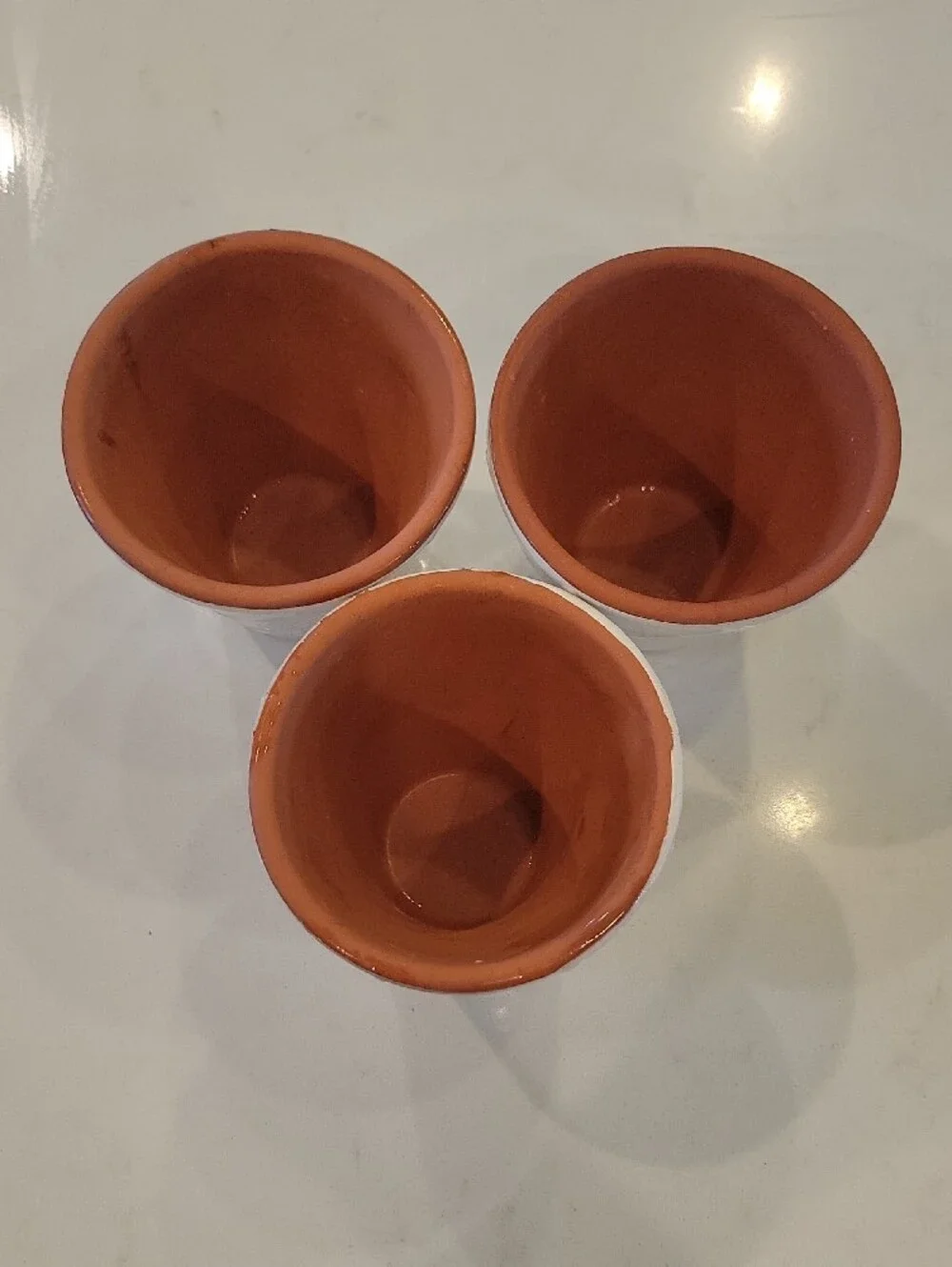 Pottery Barn White/ Cream Ceramic Planters with Terracotta Rim - Set of 3